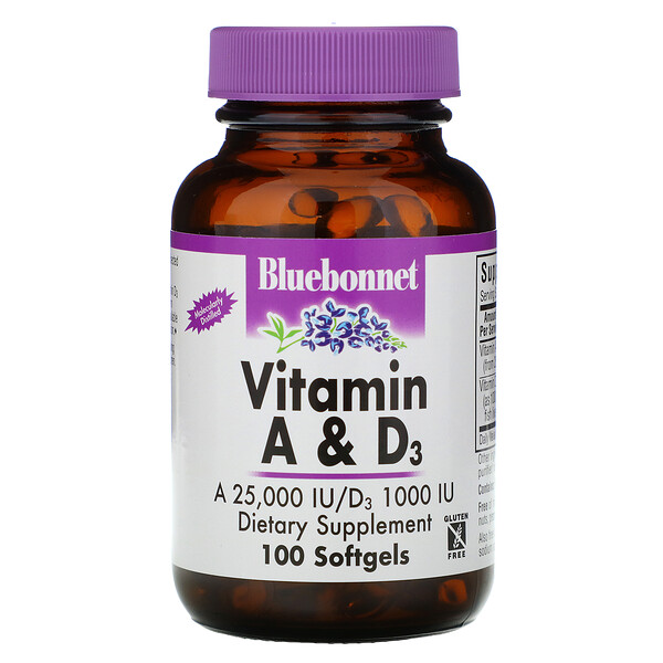 Bluebonnet Nutrition Vitamin A & D3 100 Softgels 7 bluebonnet nutrition vitamin a d3 100 softgels 15239