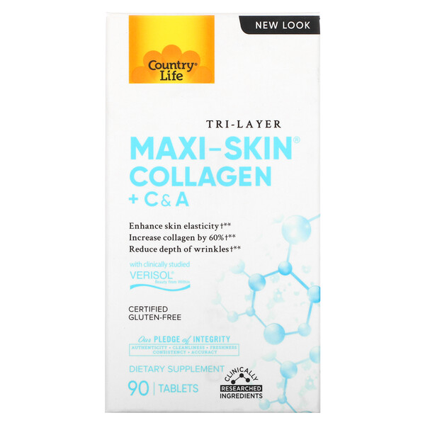 Country Life Tri Layer Maxi-Skin Collagen + C & A 90 viên 7 country life tri layer maxi skin collagen c a 90 tablets 62535