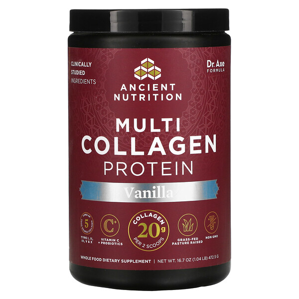 Dr. Axe / Ancient Nutrition Multi Collagen Protein Vanilla 1.04 lb (472.5 g) 7 dr axe ancient nutrition multi collagen protein vanilla 1 04 lb 472 5 g 86311