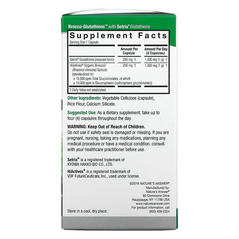 nature's answer glutathione Nature's Answer Brocco-Glutathione 500 mg 60 Vegetarian Capsules
