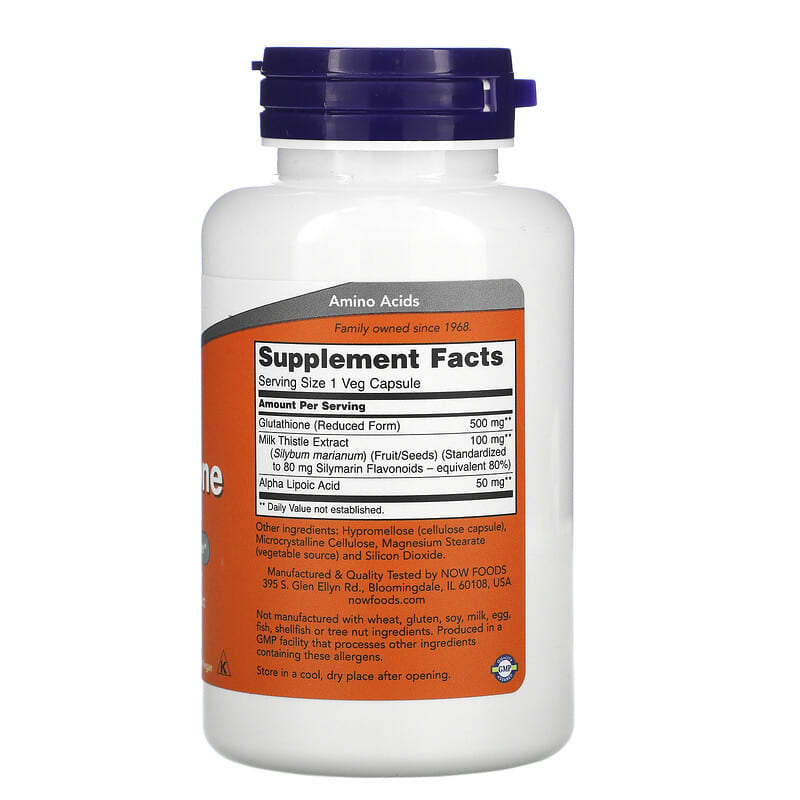 NOW Foods Glutathione 500 mg 60 Veg Capsules