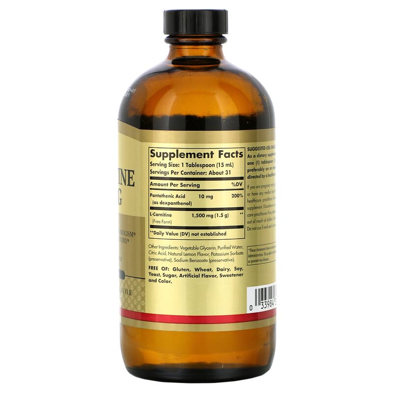 Solgar L-Carnitine Natural Lemon 1.500 mg 16 fl oz (473 ml)