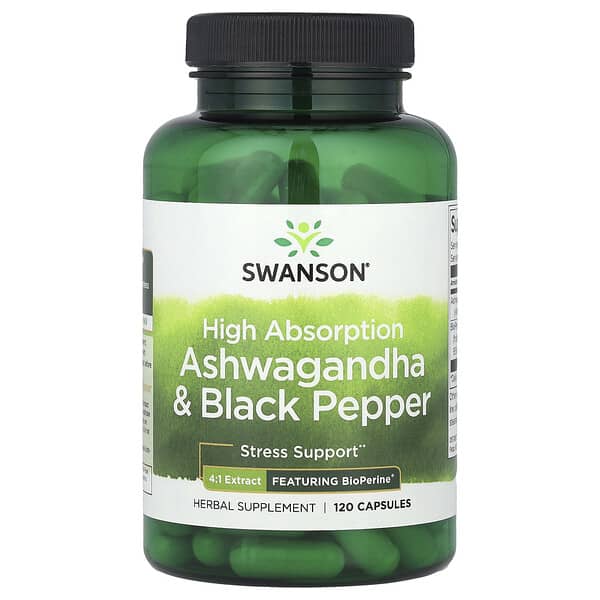 Viên uống Swanson Ashwagandha Hấp Thụ Cao & Tiêu Đen, 120 viên