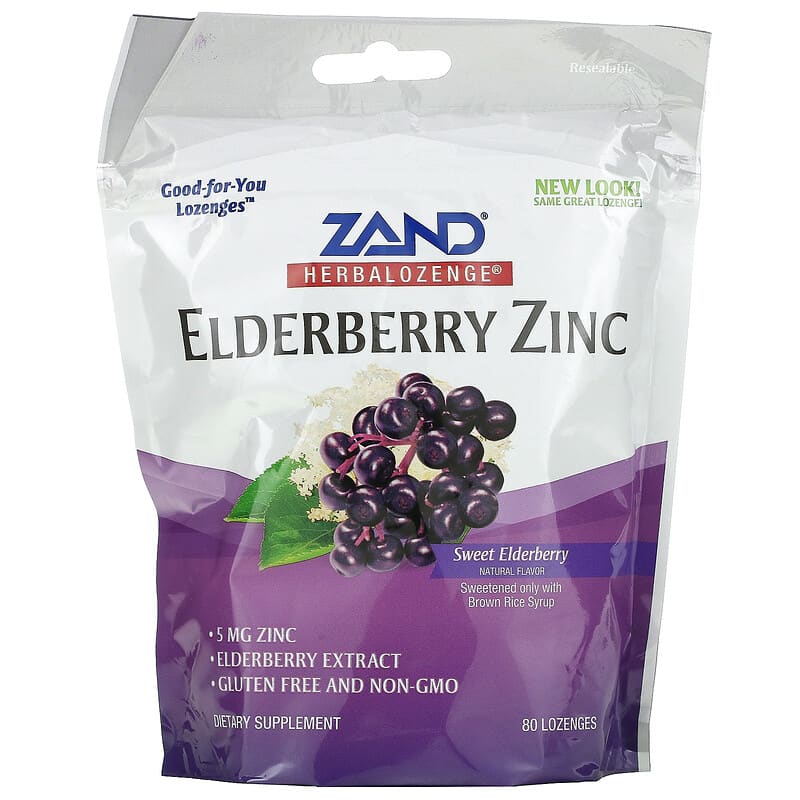 Zand Herbalozenge Elderberry Zinc Sweet Elderberry 80 Lozenges XaXi