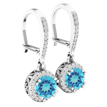 Dazzling Rock Dazzlingrock Collection 10K 5.5 Mm Round Blue Topaz & Diamond Ladies Halo Style Dangling Drop Earrings, White Gold 5 dazzling rock k5220 10kw