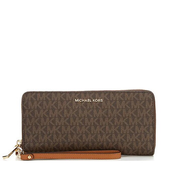 Mua túi Michael Kors Brown Signature Logo Print Canvas Continental Travel Wallet sale