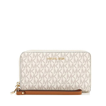 Mua túi Michael Kors Signature Logo-print Canvas Large Wristlet - Vanilla sale