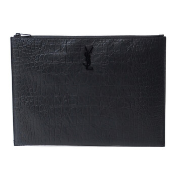 Mua túi Saint Laurent Black Textured Leather Zip Clutch 534680 C9H0U 1000 sale
