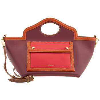 Mua túi Burberry Ladies Garnet Colour Block Soft Pocket Leather Tote sale