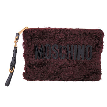 Mua túi Moschino Ladies Burgundy Fur Logo Clutch Bag sale