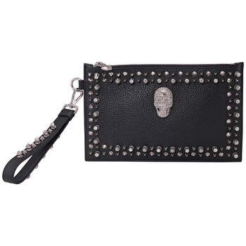 Mua túi Philipp Plein Ladies Black Faux-leather Crystal Stud Clutch Bag sale