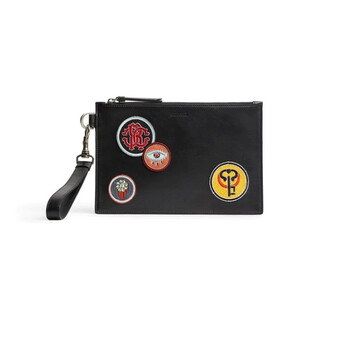 Mua túi Roberto Cavalli Black Patch Zip Pouch sale