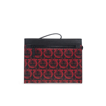Mua túi Salvatore Ferragamo Gancini Clutch In Black/Nail Polish Red sale