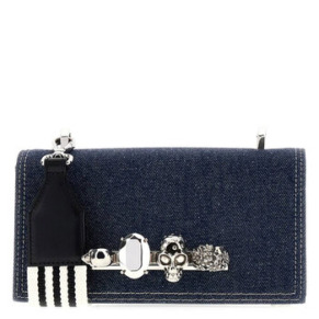 Túi satchel da denim biker knuckle đính đá Alexander Mcqueen