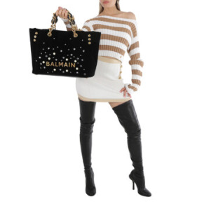 Balmain Black 1945 Rhinestone Embellished Tote Bag
