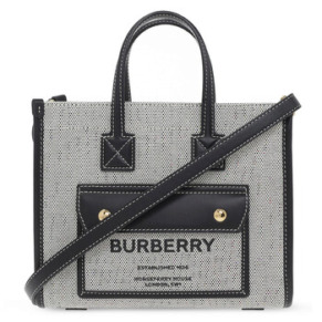 Túi xách Burberry Freya Mini hai tông màu vải canvas và da đen