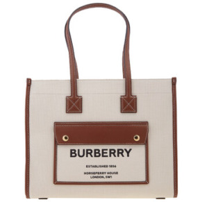 Túi xách Burberry Freya nhỏ hai tông màu vải canvas và da tự nhiên/nâu