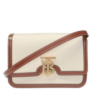 Túi đeo vai Burberry nữ nhỏ TB canvas và da hai tông màu tự nhiên/nâu malt