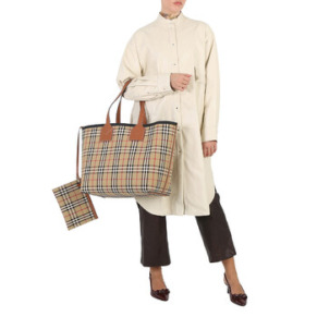 Burberry Large Check Cotton Canvas London Tote Bag - Briar Brown/Black