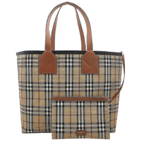 Túi Tote Canvas Cotton Kiểm Tra Lớn Burberry Màu Nâu Briar/Đen