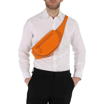 Burberry Men's Deep Orange Small Topstitched Leather Olympia Bum Bag