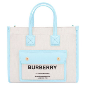 Túi Tote Mini Burberry Freya Màu Nâu/Xanh Dịu