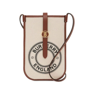 Túi đeo chéo điện thoại canvas và da Burberry Natural / Tan có logo Anne