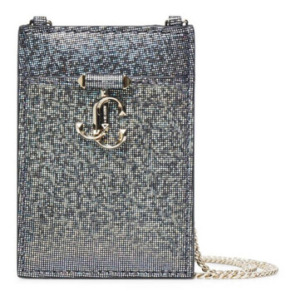 Ví đeo thẻ Jimmy Choo bạc ánh kim/ vàng sáng glitter với dây đeo chuỗi