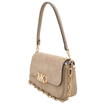 Michael Kors Parker Empire Logo Embossed Suede Shoulder Bag