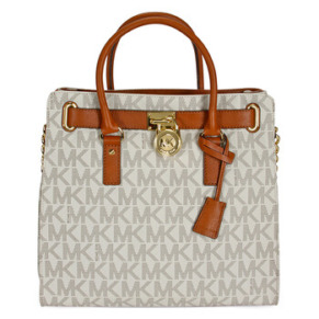 Túi xách nữ Michael Kors Hamilton lớn họa tiết logo màu vani