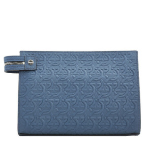 Clutch Du Lịch Gancini Nổi Màu Xanh Hãng Ferragamo Salvatore Ferragamo