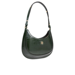 Tory Burch Evergreen Robinson Embossed Leather Crescent Bag