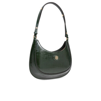 Tory Burch Evergreen Robinson Embossed Leather Crescent Bag