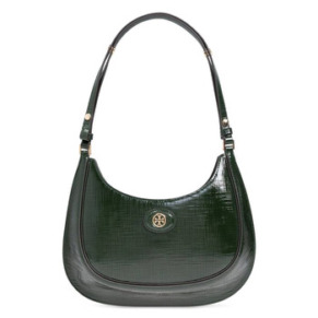 Túi xách da Tory Burch Robinson hình mặt trăng họa tiết nổi màu xanh lá cây