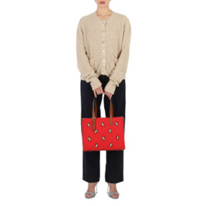 Tory Burch Red Small Rabbit T Monogram Embroidered Tote